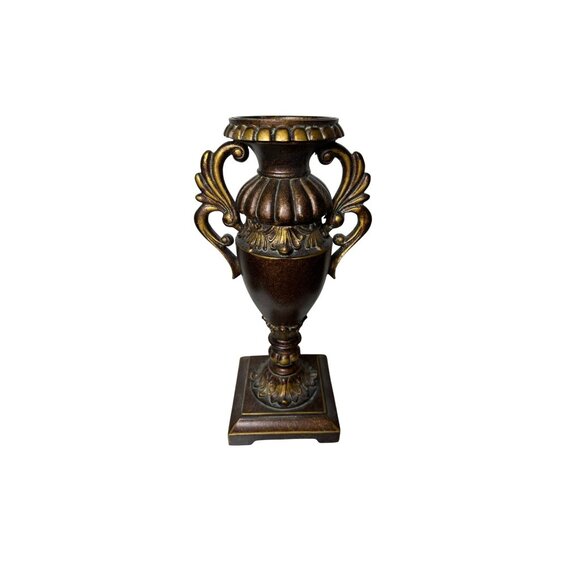 Antique Style Pair Of Ornate Bronze Finish Pillar Decorative Candle Holder - Picture 2 of 11